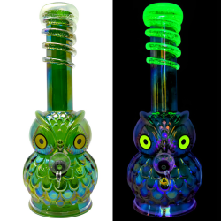 10.5" Owl w/ Glow in Dark Wrap Soft Glass Water Pipe - Glass On Rubber [E1141]